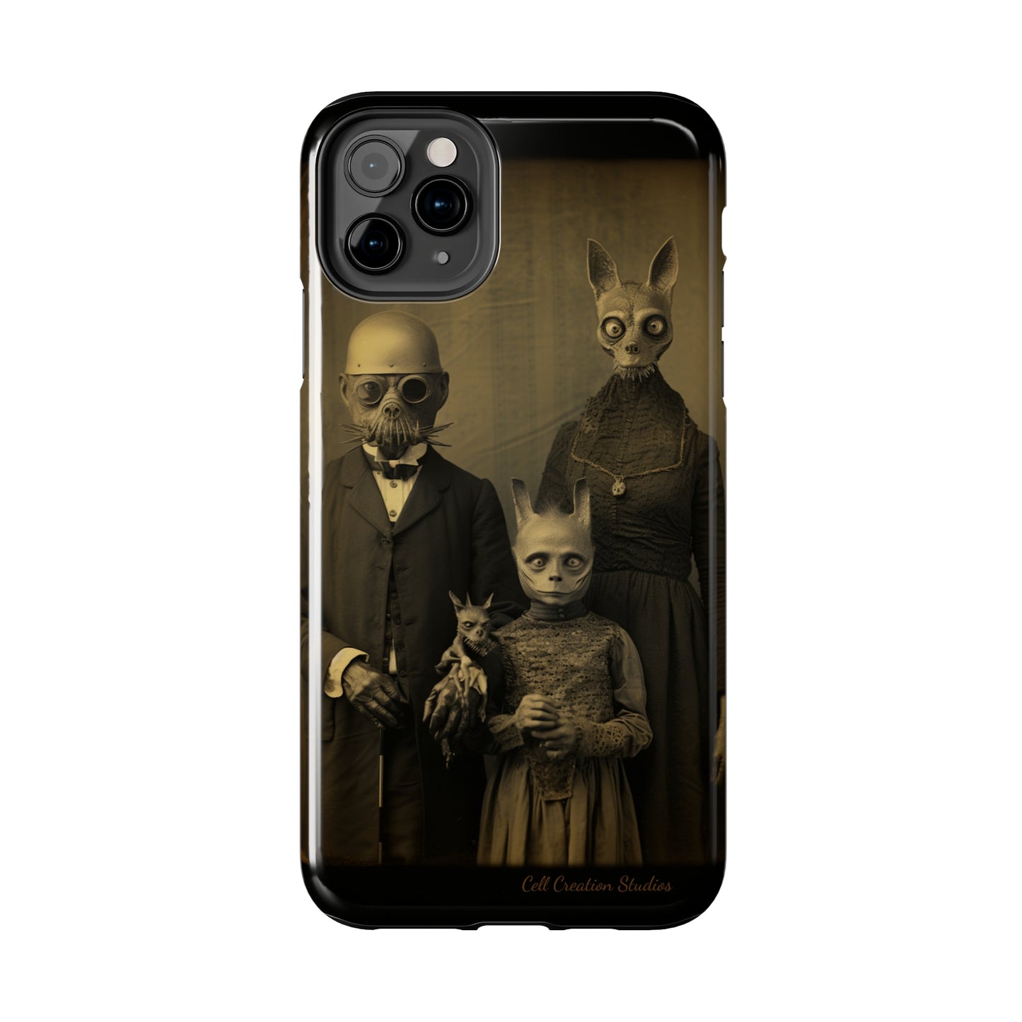 Introducing the "Vintage Odd Creatures" Cell Phone Case – Step into the Eerie Charm of a Haunting Family Portrait -Tough Phone Cases