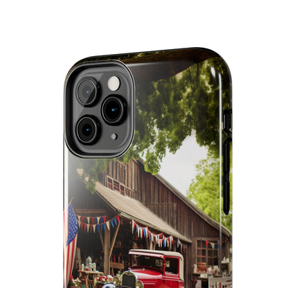 Introducing the "1930s Americana Revival" Cell Phone Case – Relive Vintage Charm with Classic Car, Barn, and the Stars and Stripes -Tough Phone Cases