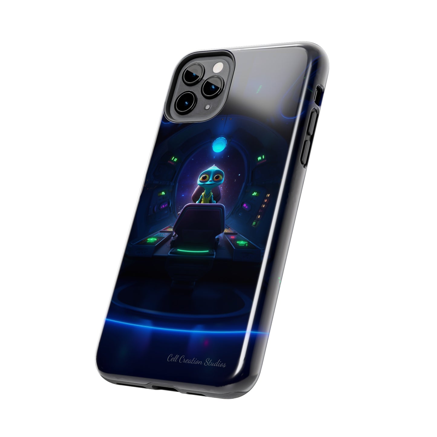 The "Galactic Buddy" Blue Alien Spaceship Phone Case -Tough Phone Cases