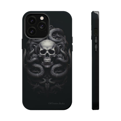 Introducing the "Monochrome Skull and Snakes" Cell Phone Case – A Bold Statement -MagSafe Tough Cases