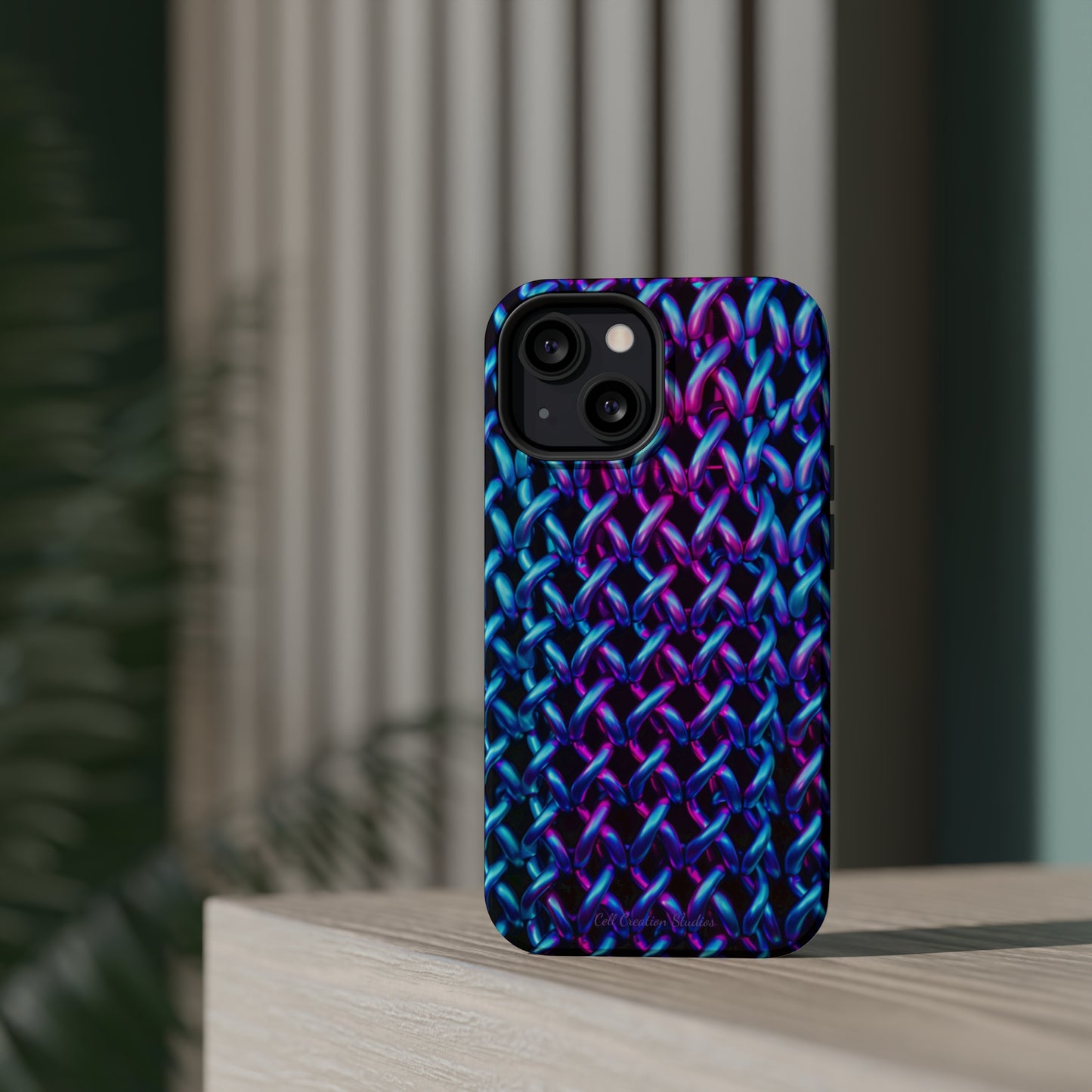 Introducing the "Neon Chainlink Glow" Cell Phone Case – Illuminate Your Style with Vibrant Chain Pattern Design -MagSafe Tough Cases