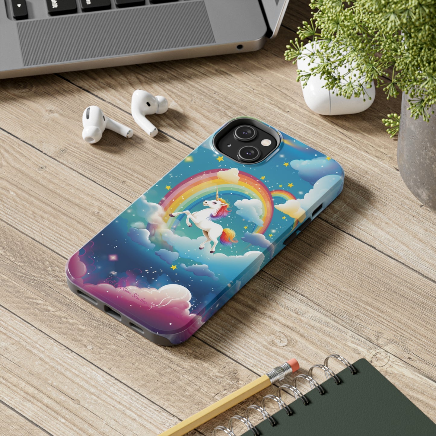 Introducing the "Rainbow Soar" Cell Phone Case – Embark on a Whimsical Journey with a Flying Unicorn -Tough Phone Cases