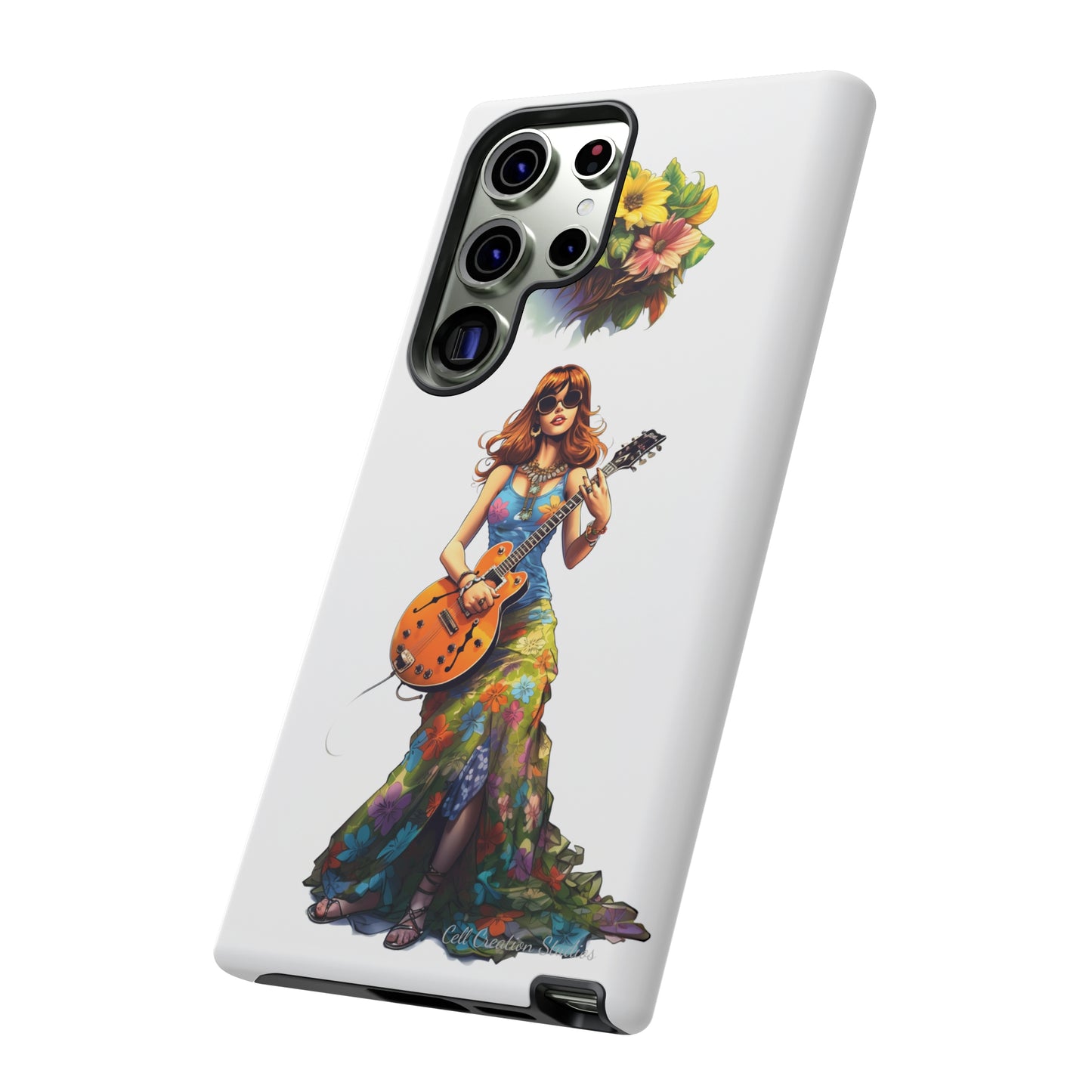 Introducing the "Hippie Chick Groove" Cell Phone Case – Retro Vibes and Musical Delight -Tough Cases