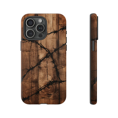 "Elegant Barb Wire on Wood" Embrace Rustic Style -Tough Phone Cases