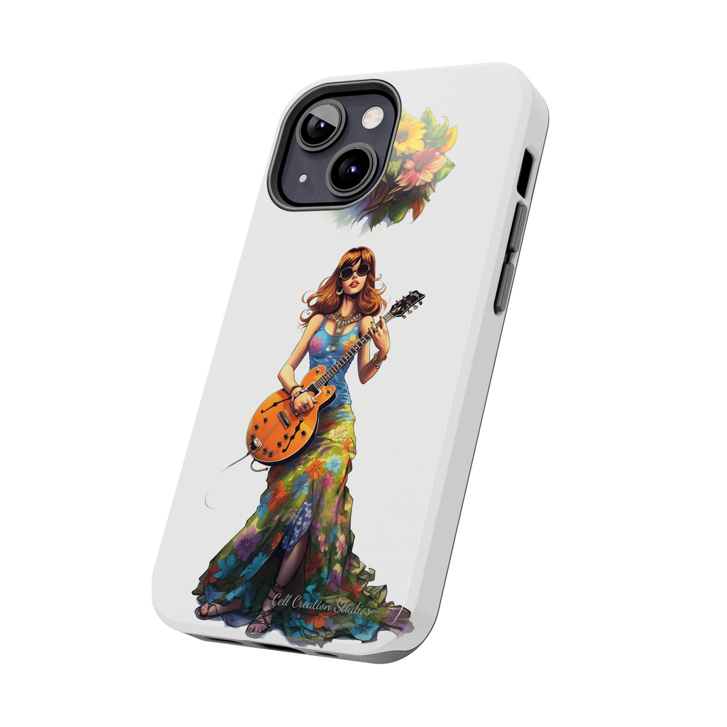 Introducing the "Hippie Chick Groove" Cell Phone Case – Retro Vibes and Musical Delight -Tough Phone Cases