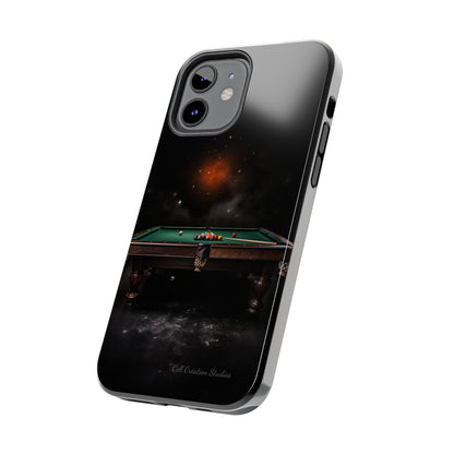 "Rack 'Em Up in Style: Pool Table-Themed Phone Case with Space Background" -Tough Phone Cases