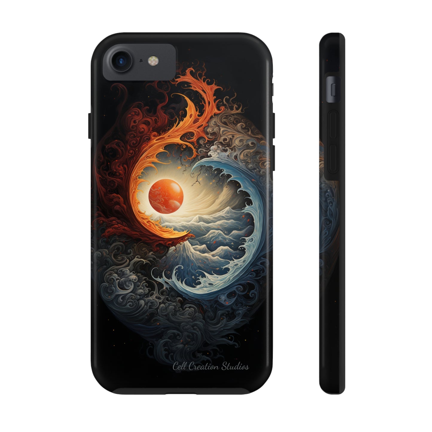 "Dual Elements Clash: Fire and Water Abstract" Phone Case -Tough Phone Cases