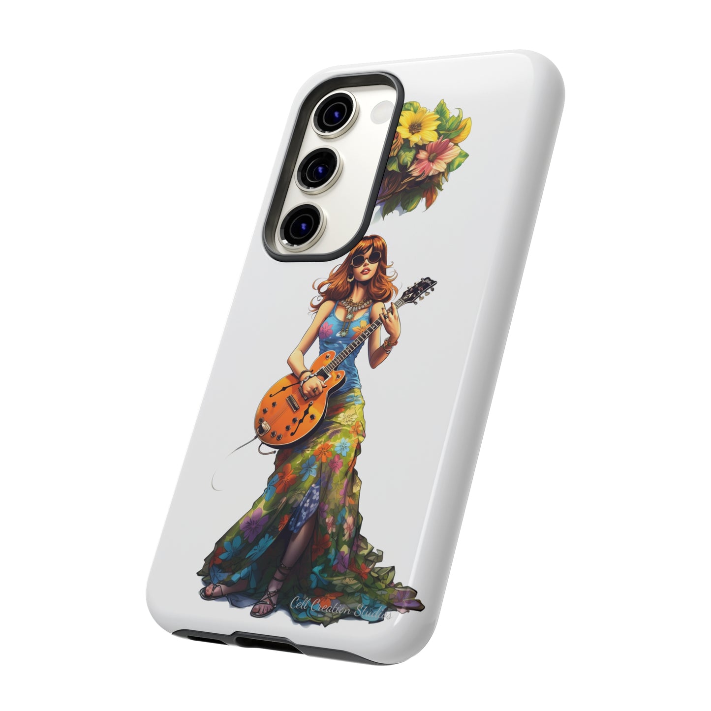 Introducing the "Hippie Chick Groove" Cell Phone Case – Retro Vibes and Musical Delight -Tough Cases