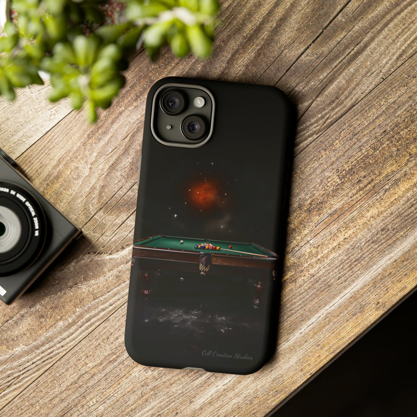 "Rack 'Em Up in Style: Pool Table-Themed Phone Case with Space Background"-Tough Cases