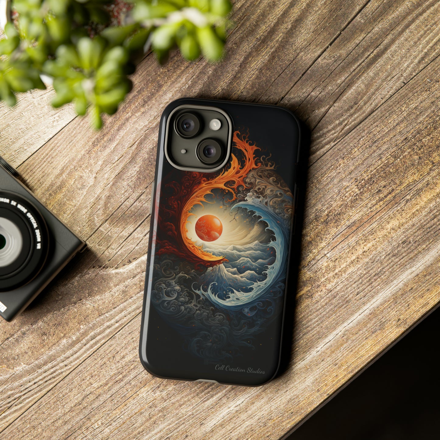 "Dual Elements Clash: Fire and Water Abstract" Phone Case -Tough Cases