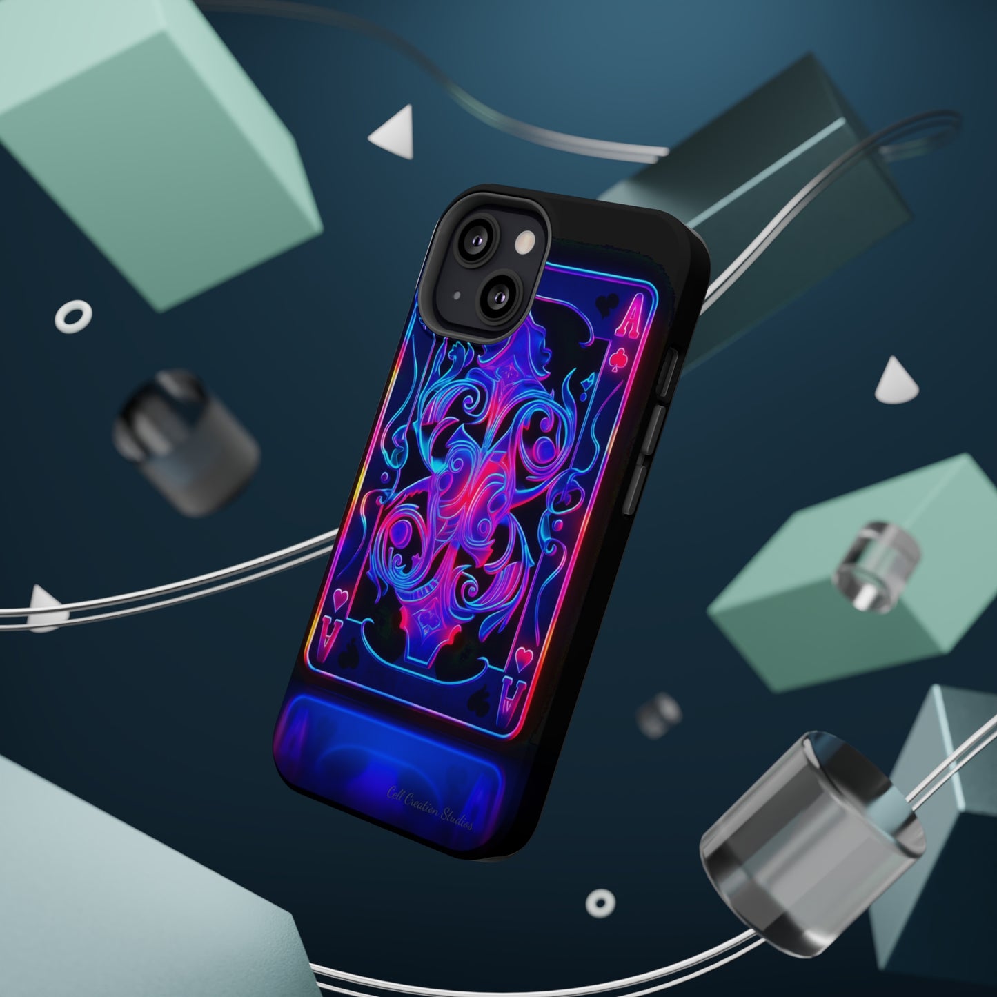 Introducing the "Neon Ace of Hearts" Cell Phone Case – Elevate Your Style with a Dazzling Card -MagSafe Tough Cases