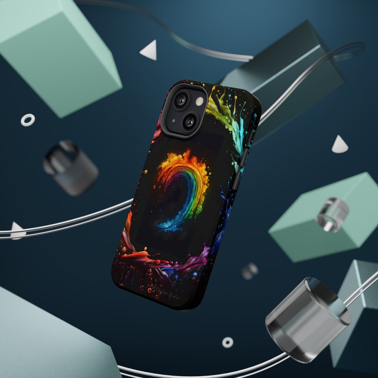 "Vibrant Swirls Painted on Black" Cell Phone Case -MagSafe Tough Cases