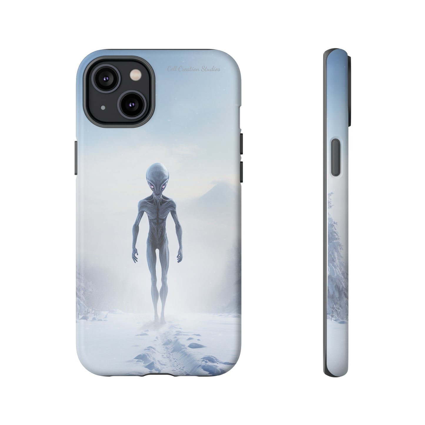 Introducing the "Frosty Extraterrestrial" Cell Phone Case – Embrace Alien Intrigue Amidst the Snowscape -Tough Cases