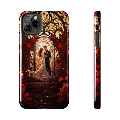 Introducing the "Stained Glass Love" Cell Phone Case – Capture the Romance of a Couple in Front of a Stained Glass Window -Tough Phone Cases