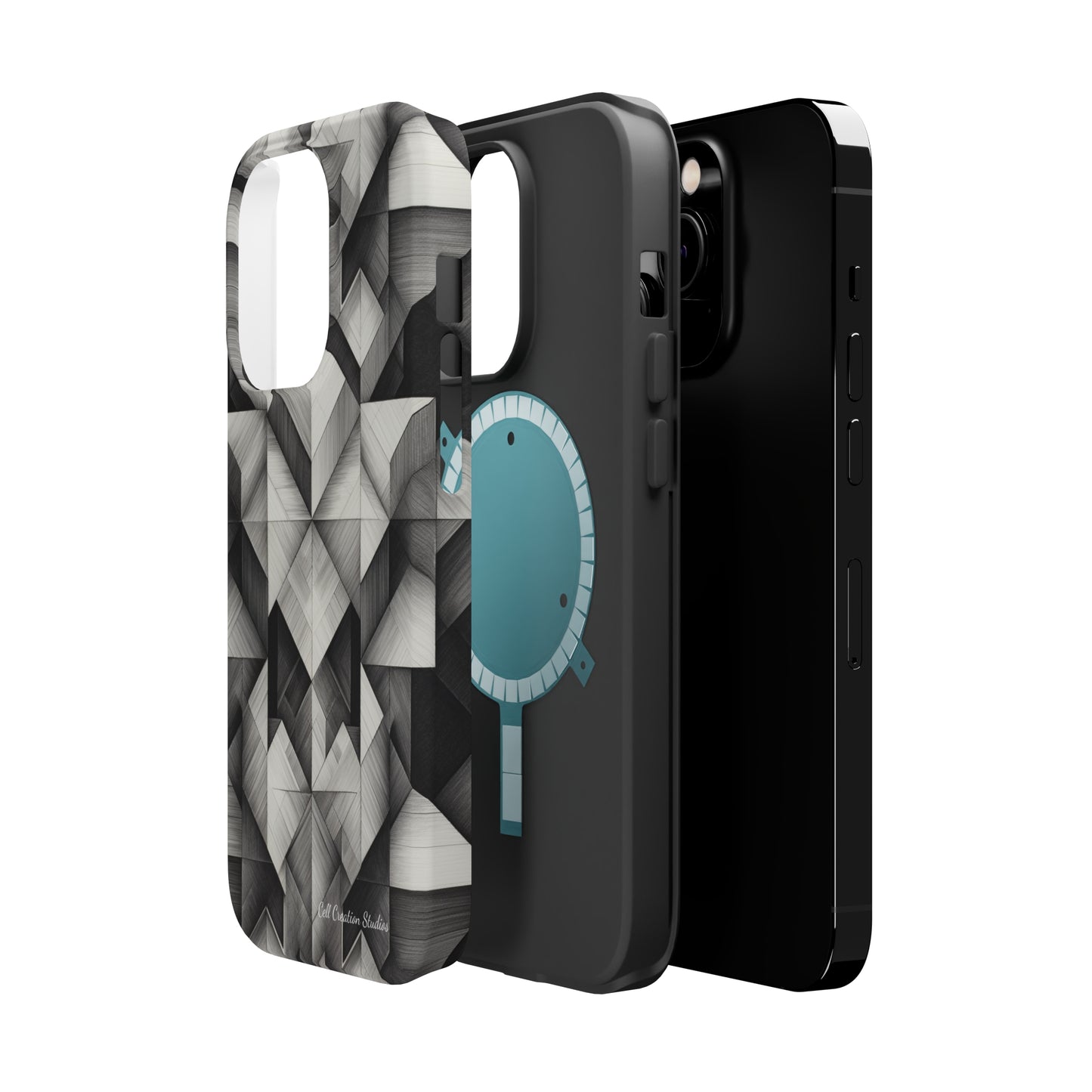 The "Black and White Geometric Pattern" Cell Phone Case- Elevate Your Phone's Style -MagSafe Tough Cases