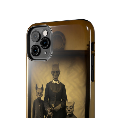 Introducing the "Vintage Odd Creatures" Cell Phone Case – Step into the Eerie Charm of a Haunting Family Portrait -Tough Phone Cases