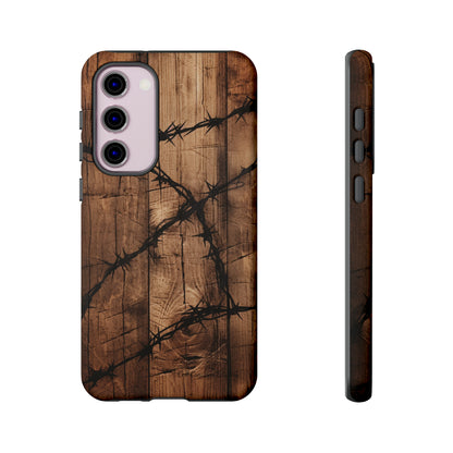 "Elegant Barb Wire on Wood" Embrace Rustic Style -Tough Phone Cases