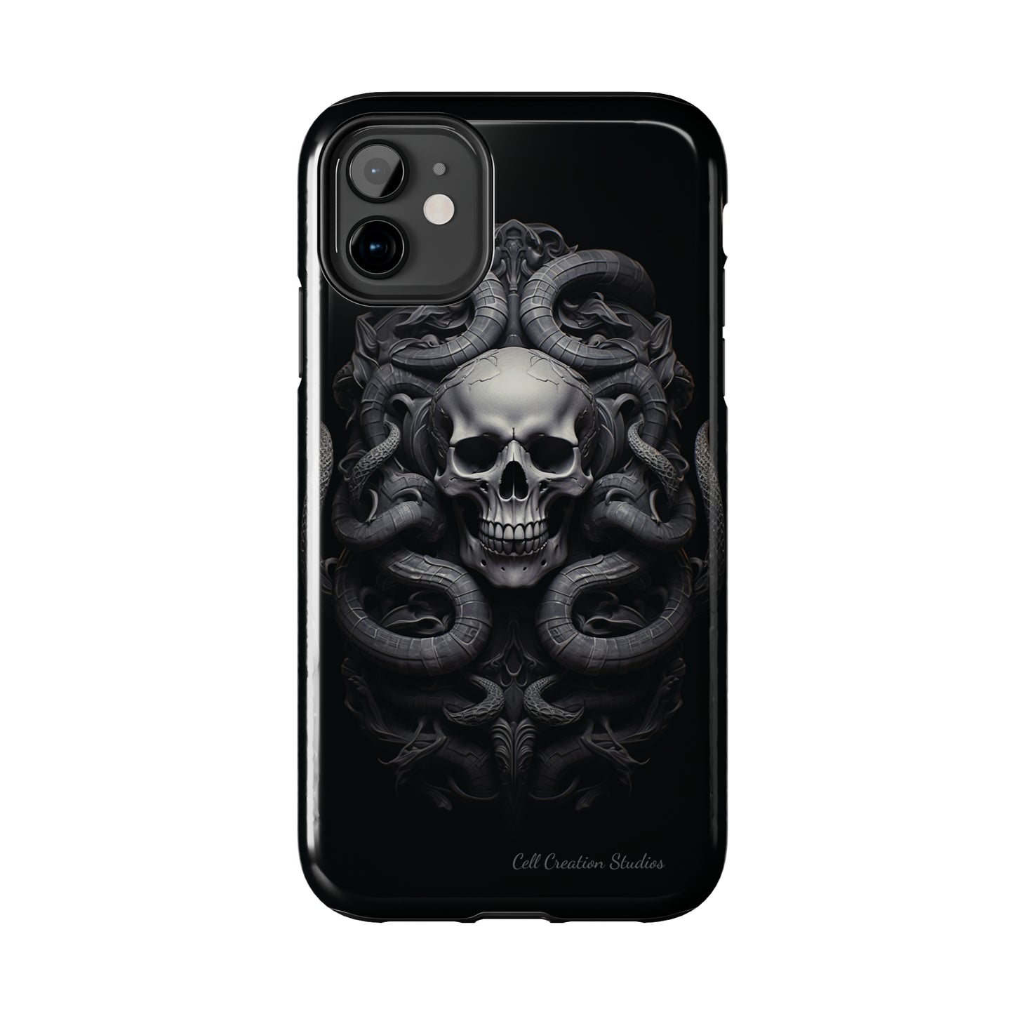 Introducing the "Monochrome Skull and Snakes" Cell Phone Case – A Bold Statement -Tough Phone Cases