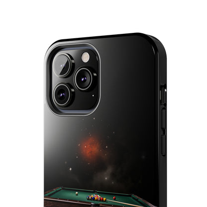 "Rack 'Em Up in Style: Pool Table-Themed Phone Case with Space Background" -Tough Phone Cases