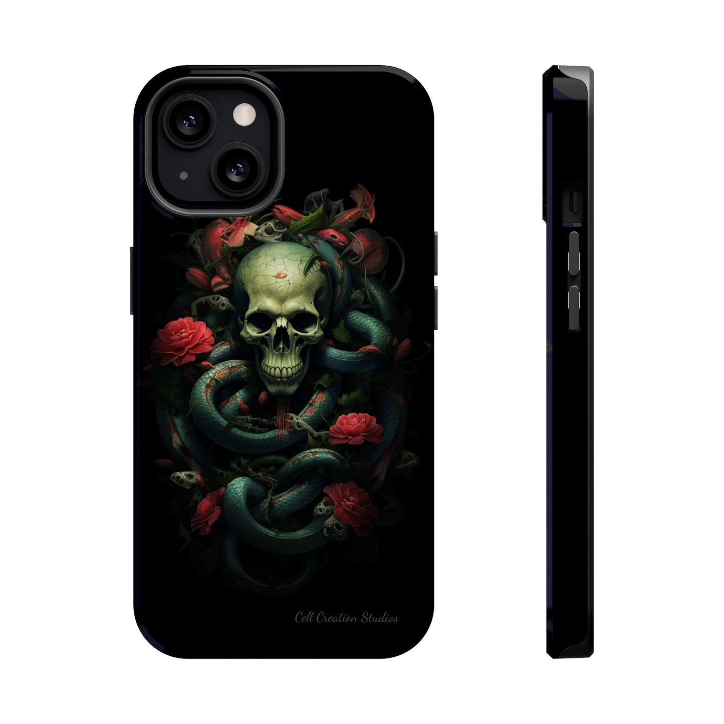 Introducing the "Serpentine Elegance" Cell Phone Case: Where Skulls and Snakes Intertwine -MagSafe Tough Cases