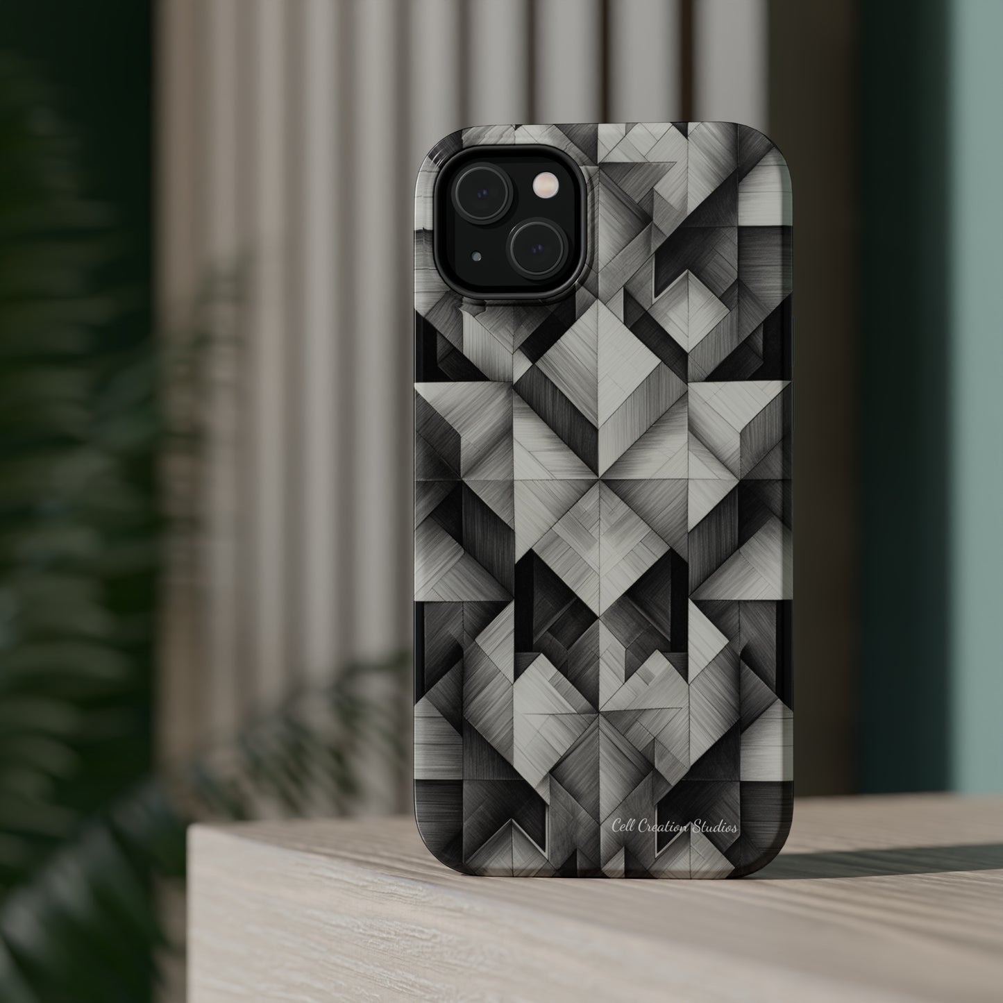 The "Black and White Geometric Pattern" Cell Phone Case- Elevate Your Phone's Style -MagSafe Tough Cases