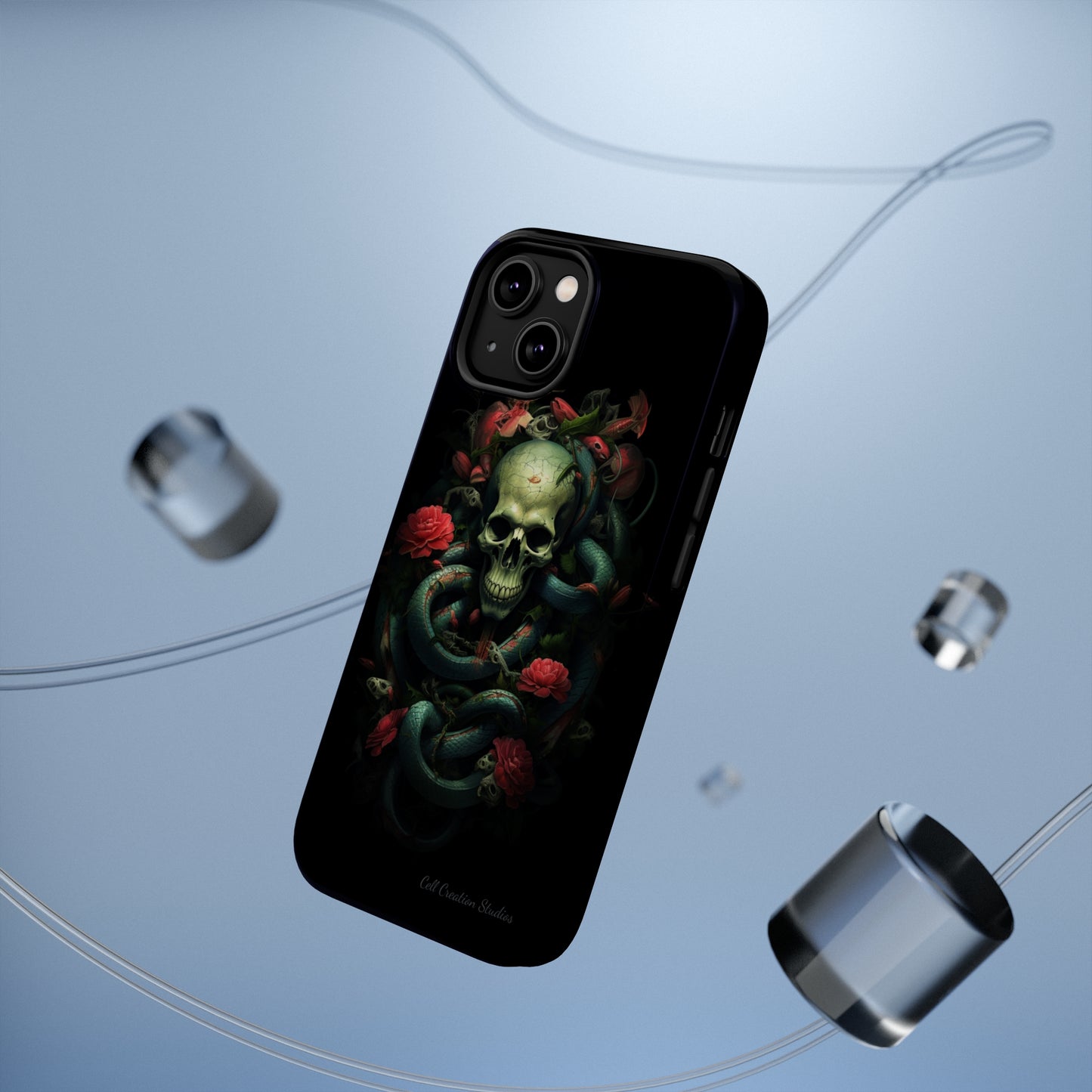 Introducing the "Serpentine Elegance" Cell Phone Case: Where Skulls and Snakes Intertwine -MagSafe Tough Cases