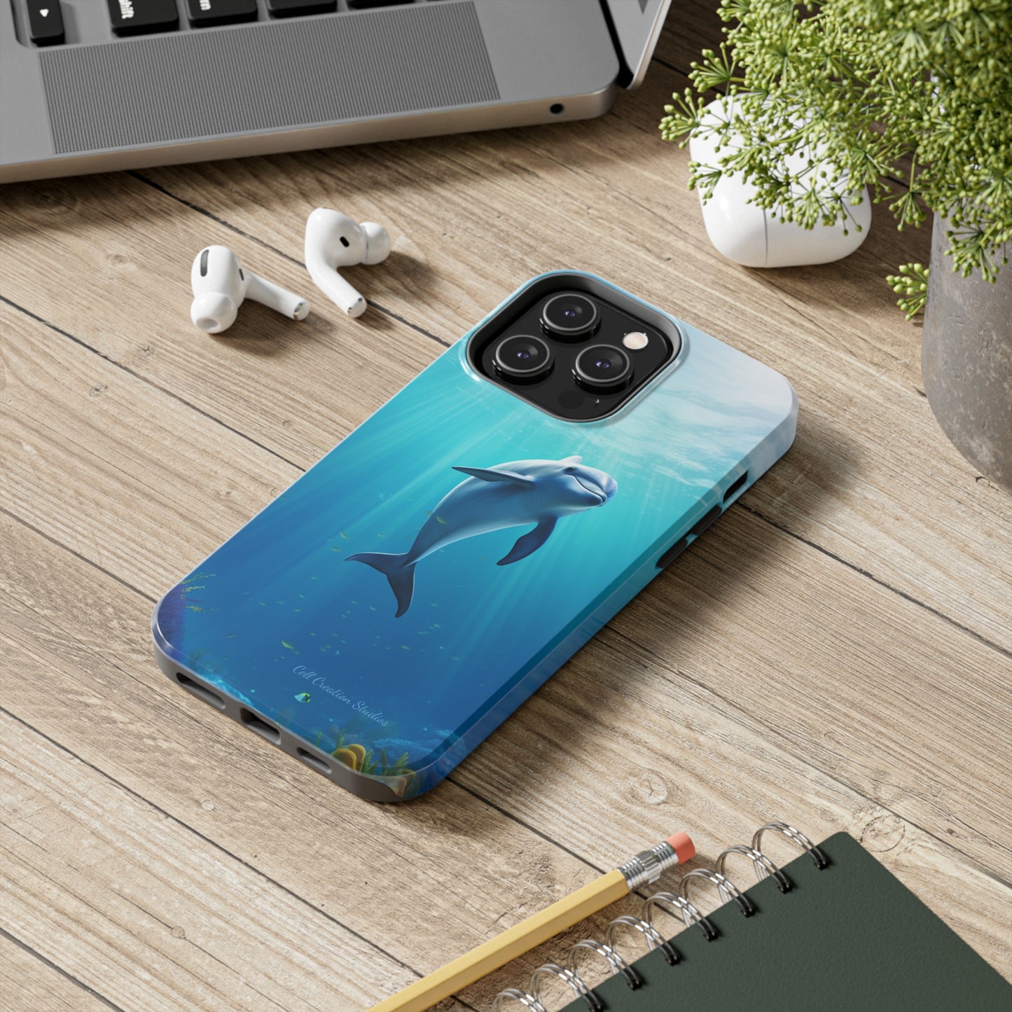 Introducing the "Dolphin Serenity" Cell Phone Case – Dive into Tranquility with a Graceful Dolphin -Tough Phone Cases