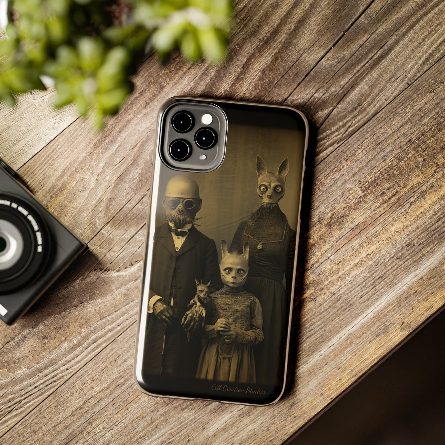 Introducing the "Vintage Odd Creatures" Cell Phone Case – Step into the Eerie Charm of a Haunting Family Portrait -Tough Phone Cases