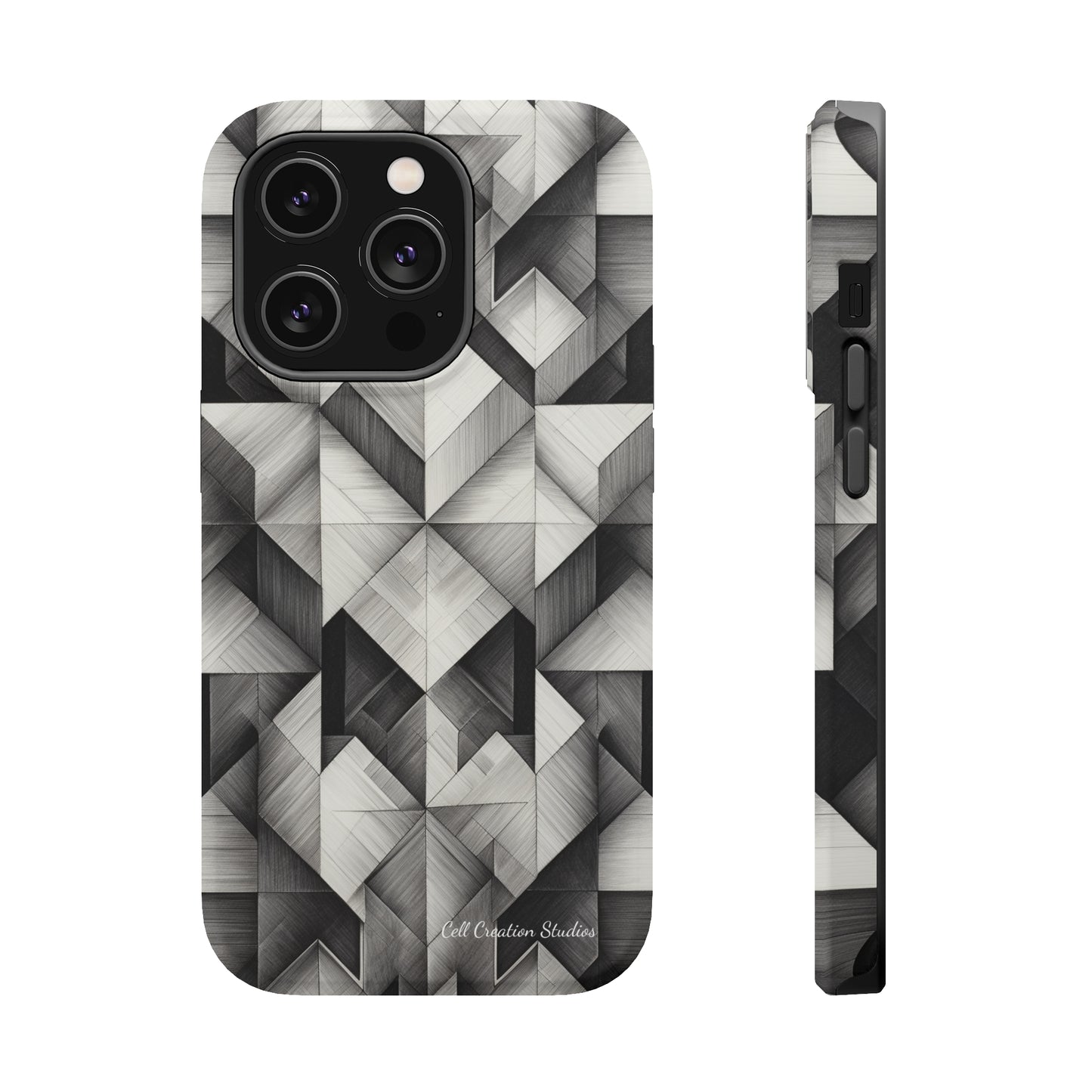 The "Black and White Geometric Pattern" Cell Phone Case- Elevate Your Phone's Style -MagSafe Tough Cases