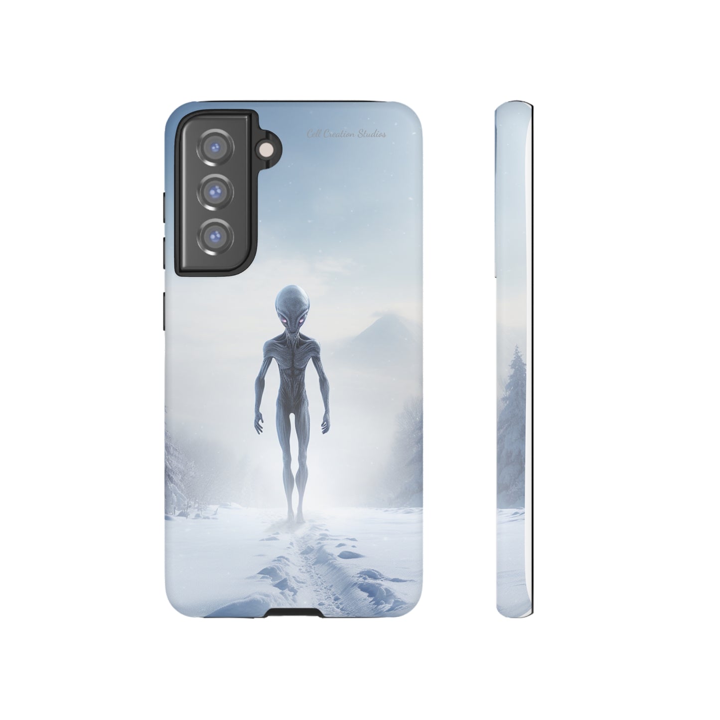 Introducing the "Frosty Extraterrestrial" Cell Phone Case – Embrace Alien Intrigue Amidst the Snowscape -Tough Cases