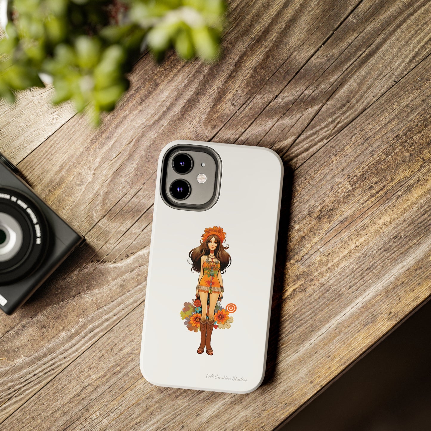 Introducing the "Groovy Hippie Chick" Cell Phone Case – Peace, Love, and Retro Style -Tough Phone Cases