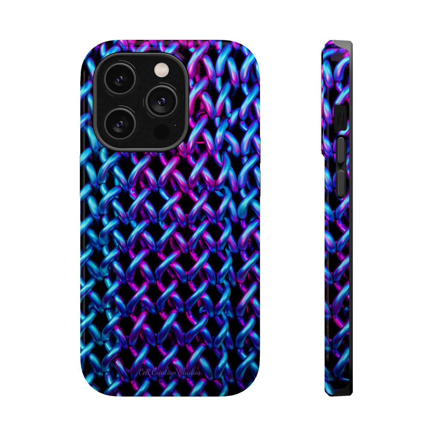 Introducing the "Neon Chainlink Glow" Cell Phone Case – Illuminate Your Style with Vibrant Chain Pattern Design -MagSafe Tough Cases