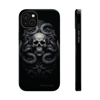 Introducing the "Monochrome Skull and Snakes" Cell Phone Case – A Bold Statement -MagSafe Tough Cases