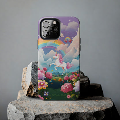 Introducing the "Floral Enchantment" Cell Phone Case – Embrace Your Imagination with a Unicorn in a Field of Flowers -Tough Phone Cases