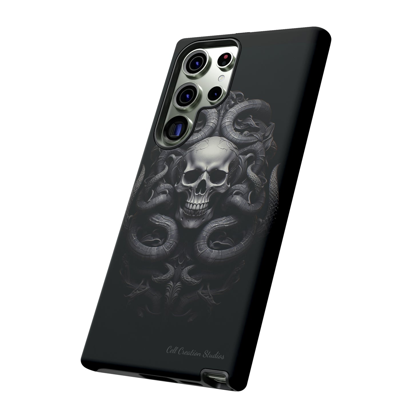 Introducing the "Monochrome Skull and Snakes" Cell Phone Case – A Bold Statement in Black and White -Tough Cases