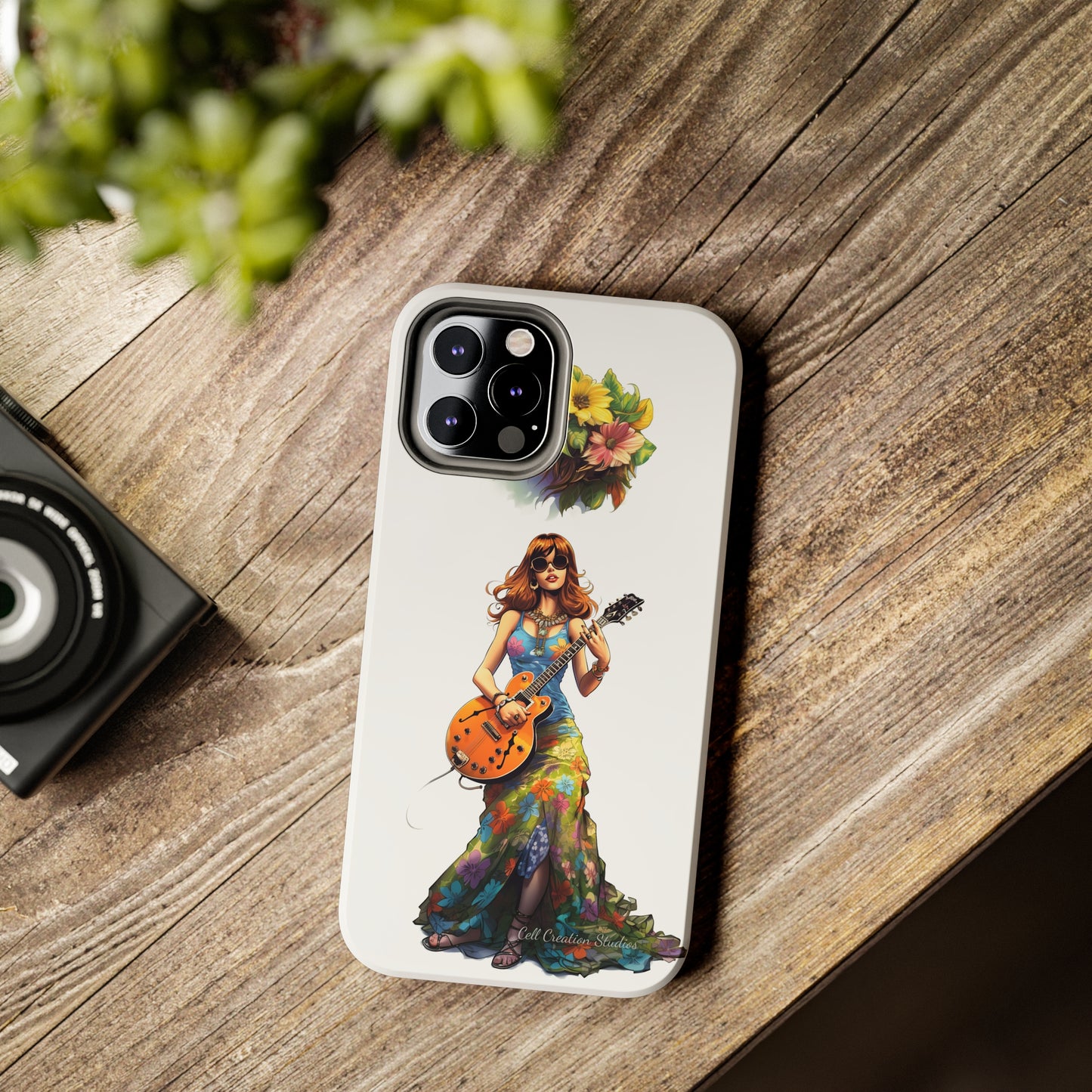 Introducing the "Hippie Chick Groove" Cell Phone Case – Retro Vibes and Musical Delight -Tough Phone Cases