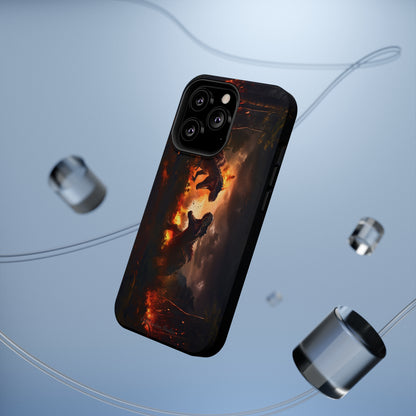 Introducing the "Ancient Battle Inferno" Cell Phone Case – Witness Epic Dinosaur Clash in a Fiery Forest! -MagSafe Tough Cases