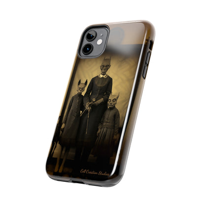 Introducing the "Vintage Odd Creatures" Cell Phone Case – Step into the Eerie Charm of a Haunting Family Portrait -Tough Phone Cases