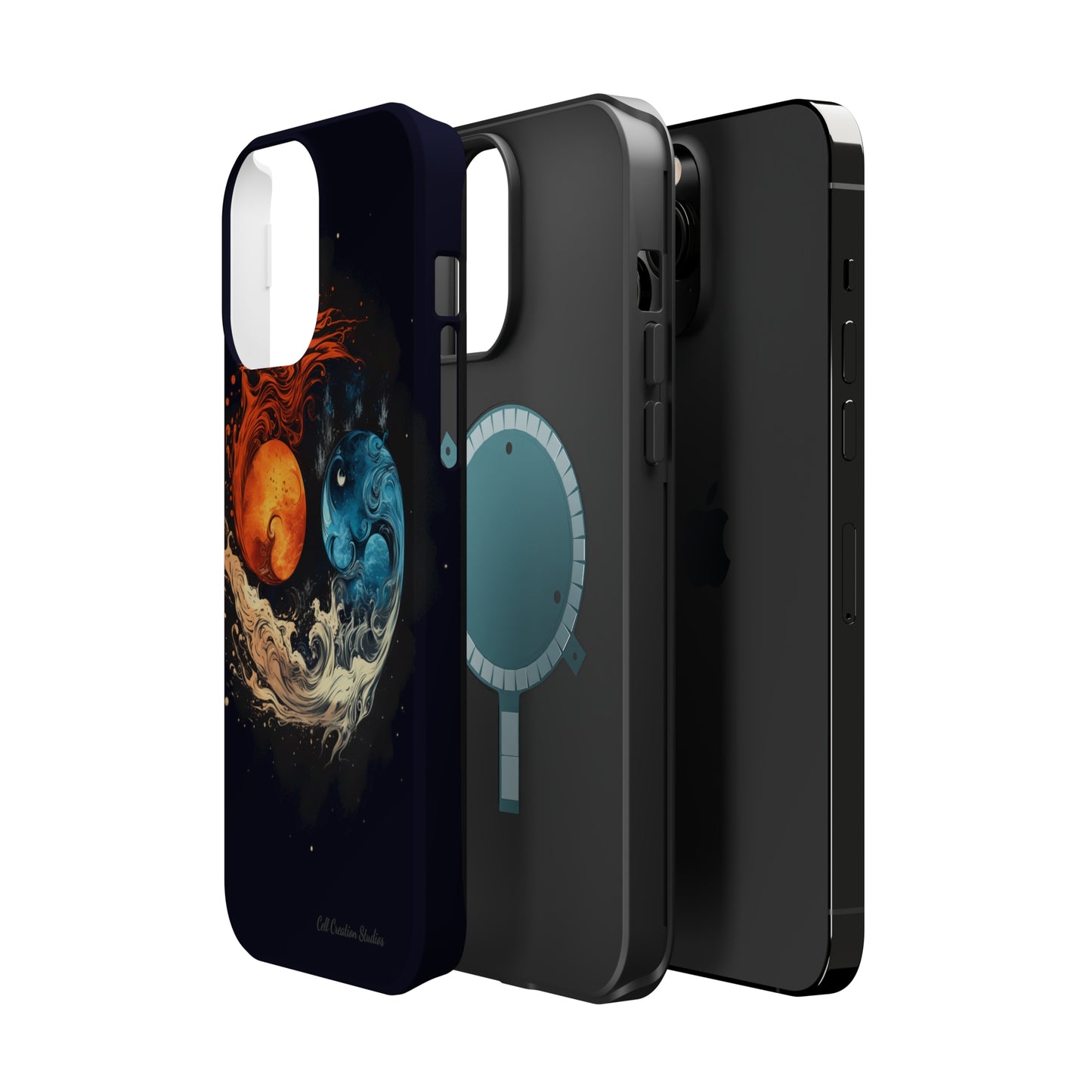 "Harmony in Contrast: Orange and Blue Yin and Yang Phone Case" -MagSafe Tough Cases