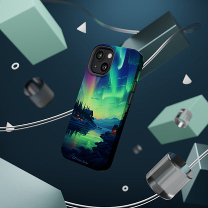 Introducing the "Northern Lights Haven" Cell Phone Case – Experience the Enchantment of Aurora Borealis and Charming Townscape -MagSafe Tough Cases