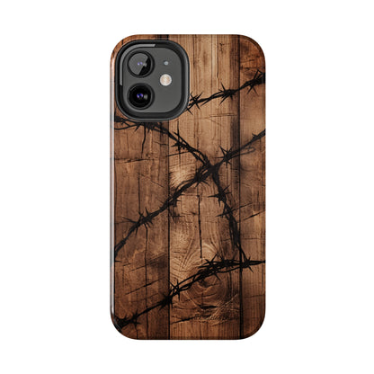 "Elegant Barb Wire on Wood" Embrace Rustic Style -Tough Phone Cases