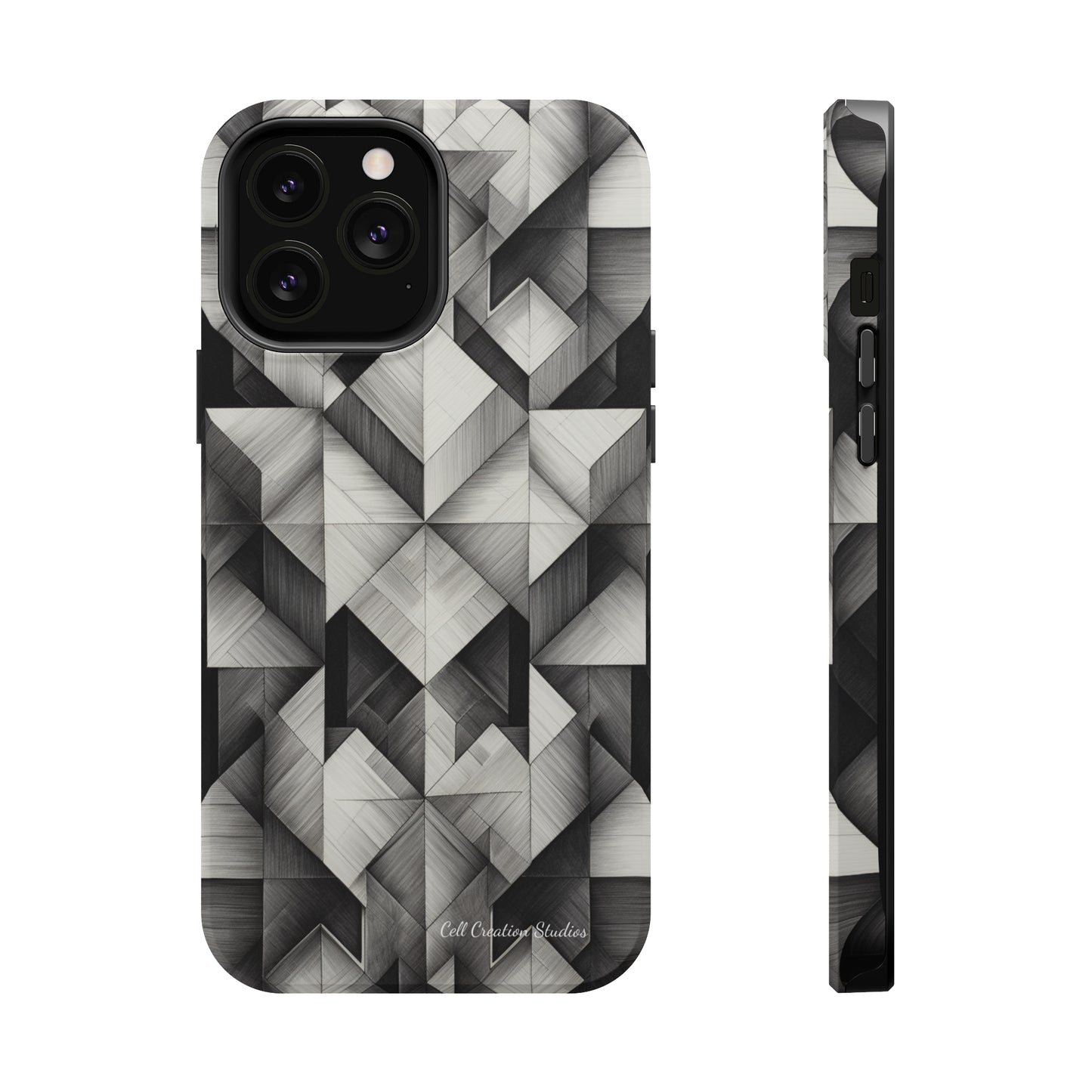 The "Black and White Geometric Pattern" Cell Phone Case- Elevate Your Phone's Style -MagSafe Tough Cases