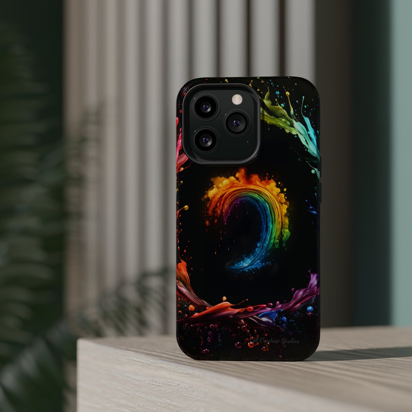 "Vibrant Swirls Painted on Black" Cell Phone Case -MagSafe Tough Cases