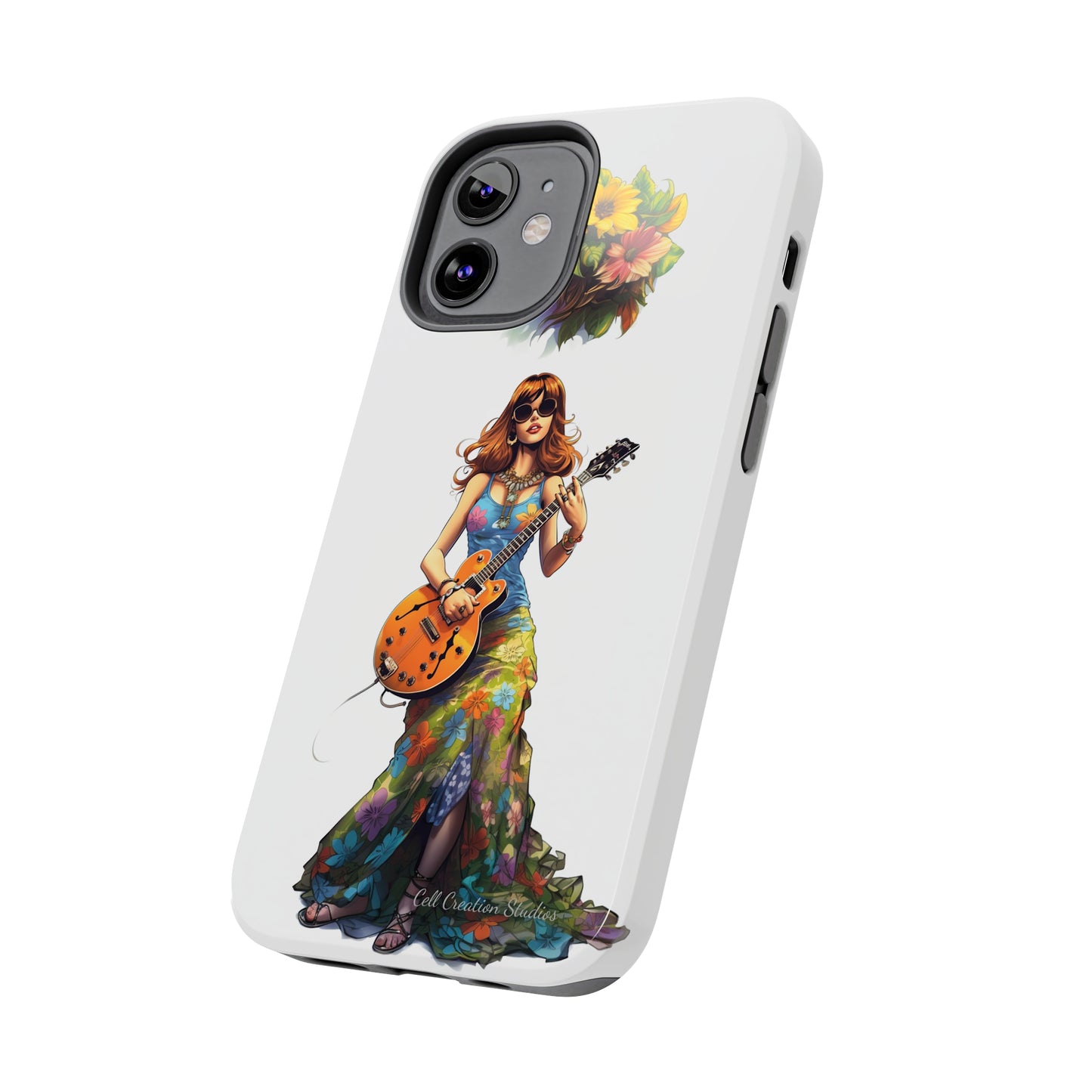 Introducing the "Hippie Chick Groove" Cell Phone Case – Retro Vibes and Musical Delight -Tough Phone Cases