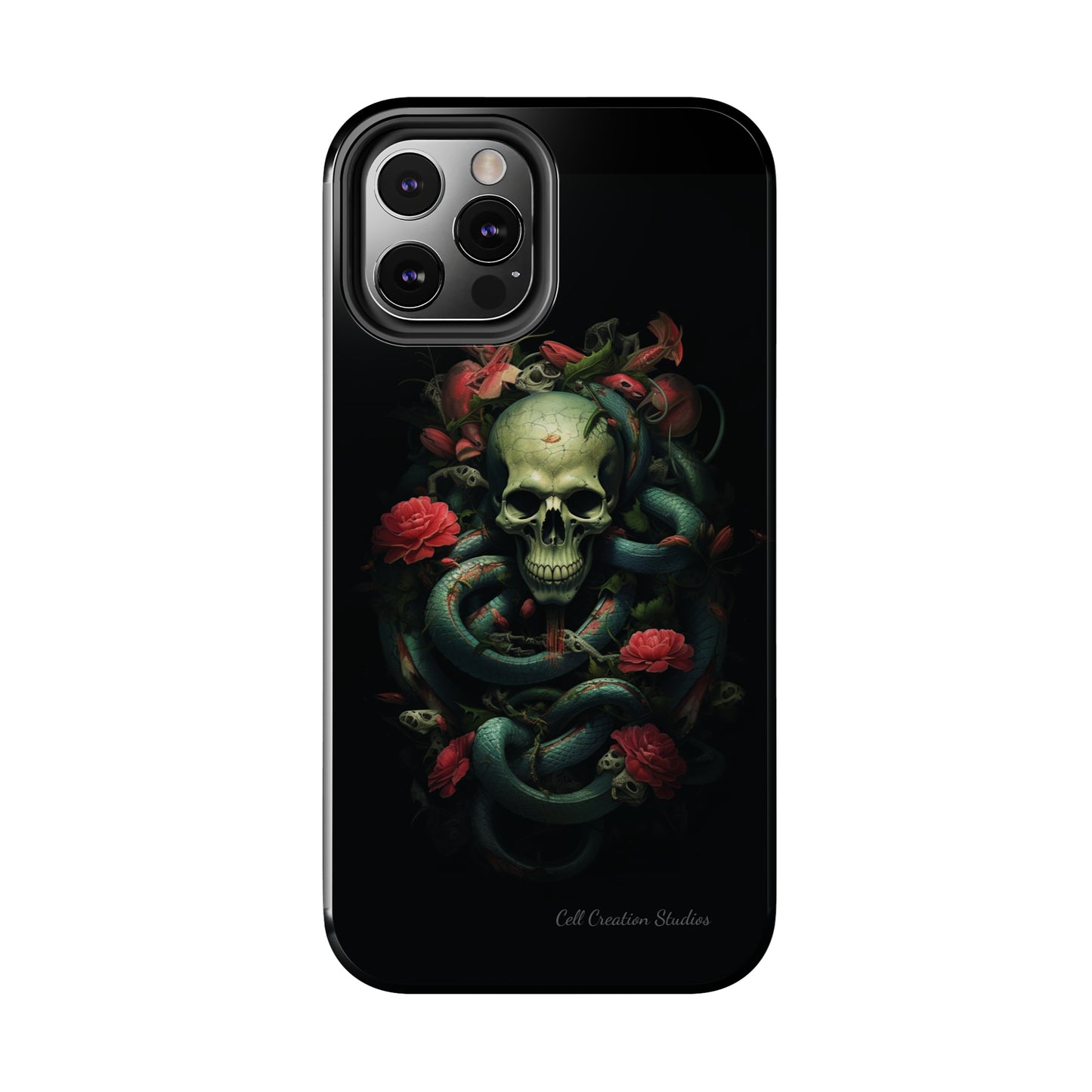 Introducing the "Serpentine Elegance" Cell Phone Case: Where Skulls and Snakes, Intertwine -Tough Phone Cases