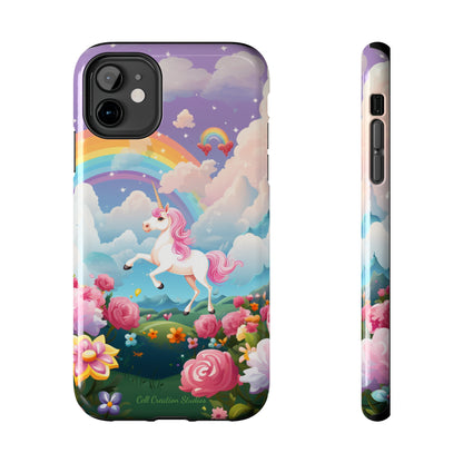 Introducing the "Floral Enchantment" Cell Phone Case – Embrace Your Imagination with a Unicorn in a Field of Flowers -Tough Phone Cases