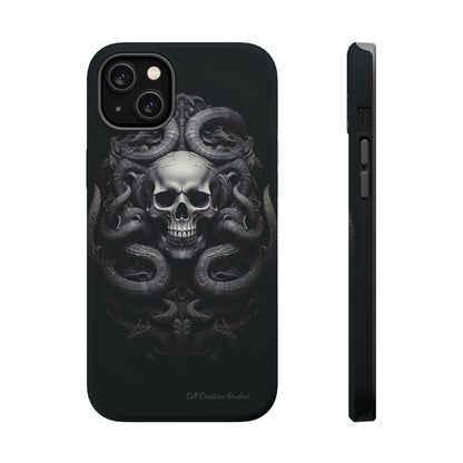 Introducing the "Monochrome Skull and Snakes" Cell Phone Case – A Bold Statement -MagSafe Tough Cases