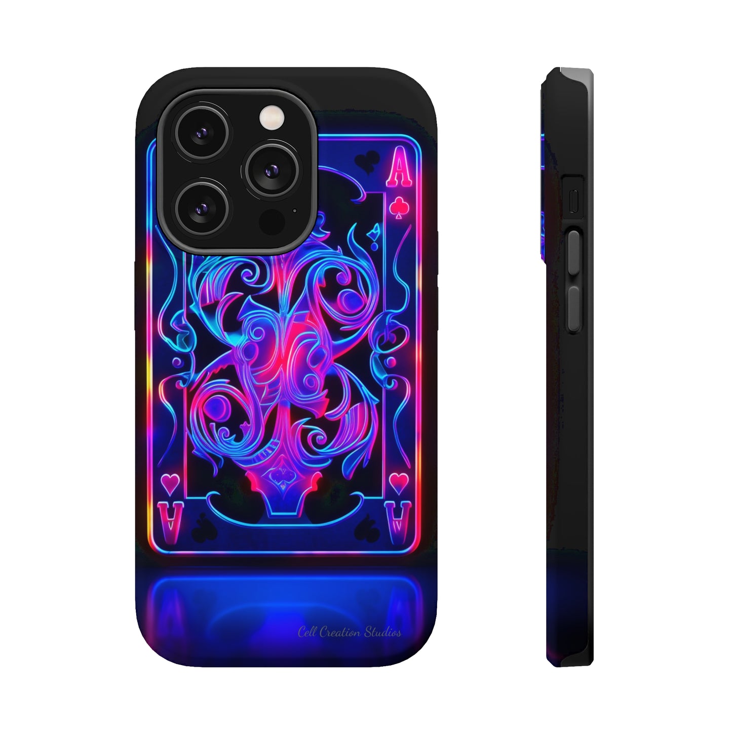 Introducing the "Neon Ace of Hearts" Cell Phone Case – Elevate Your Style with a Dazzling Card -MagSafe Tough Cases