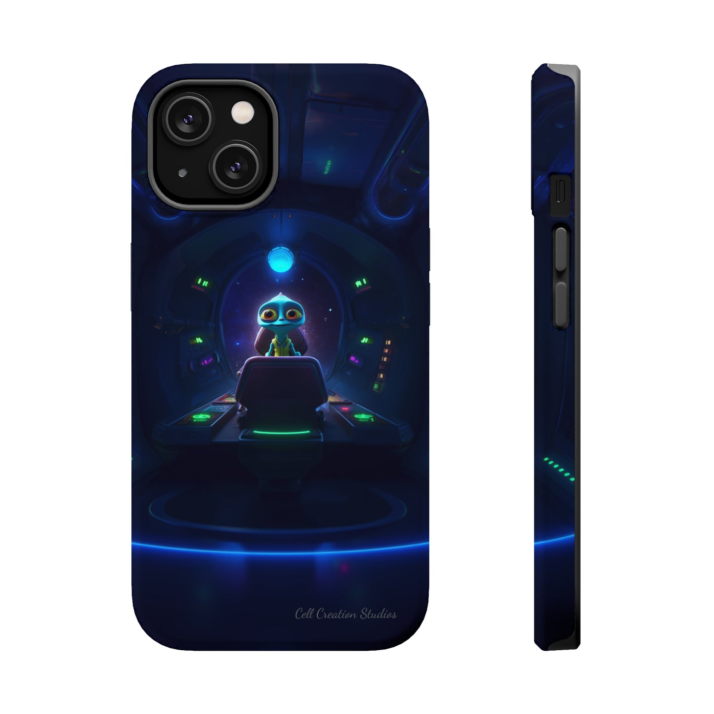 The "Galactic Buddy" Blue Alien Spaceship Phone Case -MagSafe Tough Cases