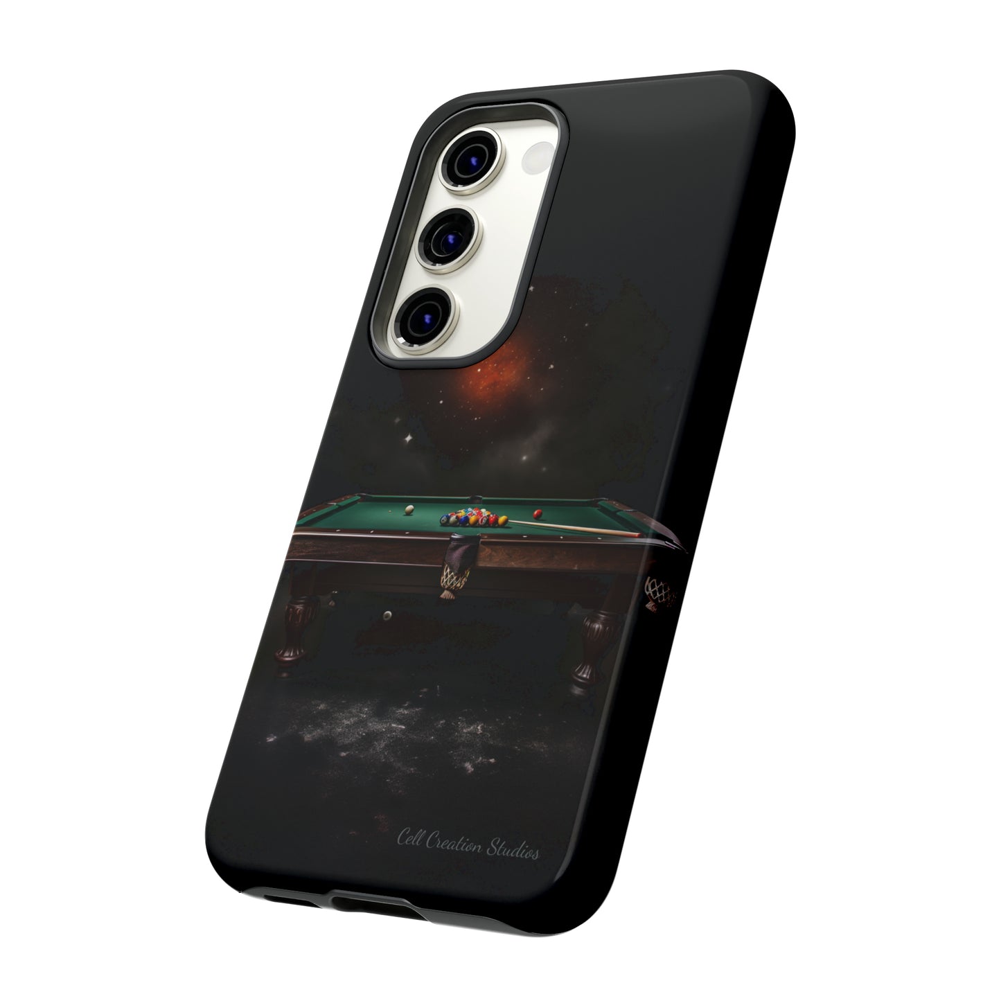 "Rack 'Em Up in Style: Pool Table-Themed Phone Case with Space Background"-Tough Cases